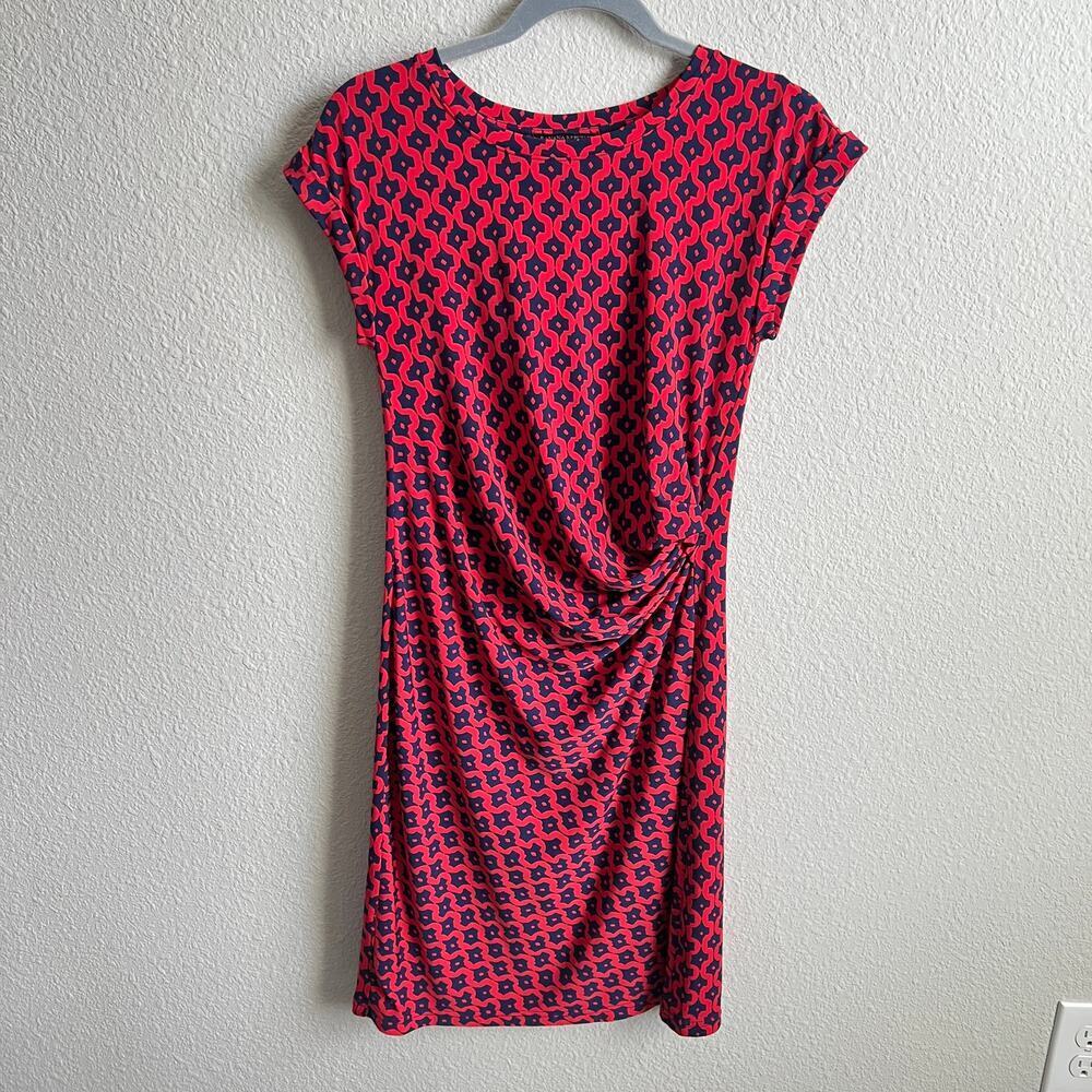 Banana Republic Factory Navy Blue Red Geometric Jersey Ruched Dress Women's XS
